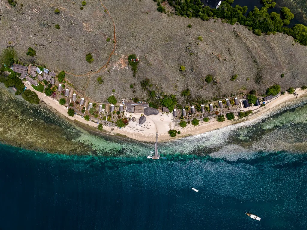 Aerial view of Sebayur Island and Komodo Resort